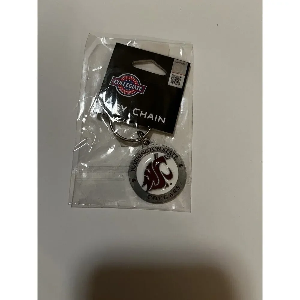 Washington State Cougars Keychain Car Key Metal Silver Chain Ring NEW